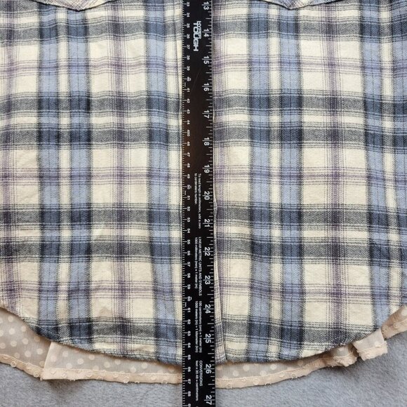 Anthropologie Holding Horses Womens Small Blue Beige Flannel Plaid Sheer Back - Picture 12 of 13
